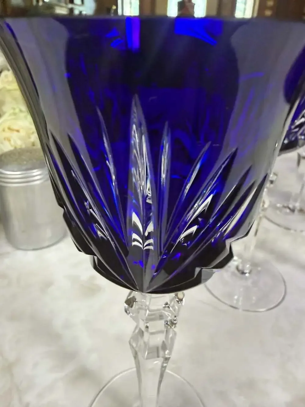 Vintage Gorham Crystal Cherrywood Cobalt Blue Cut-to-Clear Hock Wine Glasses Set